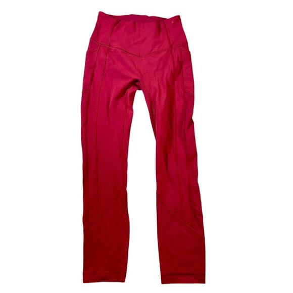 Lululemon Red Womens High-Waisted Leggings With Pockets Athleisure Size 4 - Picture 2 of 6